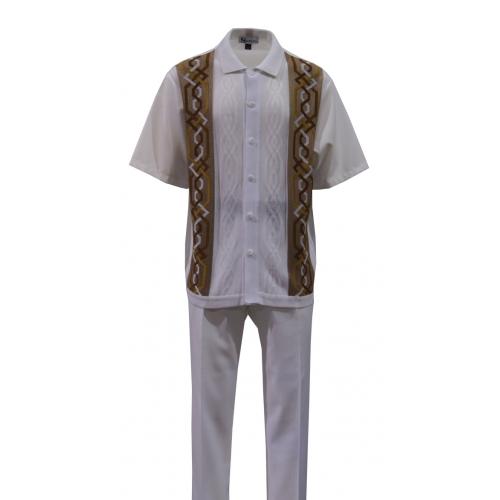 Silversilk White / Camel / Brown Abstract Design Short Sleeve Knitted Outfit 4128